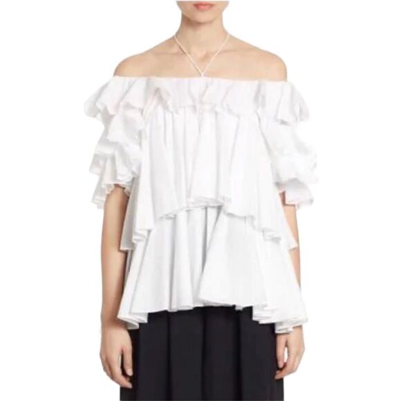 Tome White Ruffled Off the shoulder blouse top $695 - Size Small / S - Picture 7 of 7